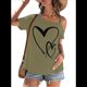 thumbnail image 3 of Camiseta de Mujer con Cuello Asimétrico, Corte y Estampado Gráfico, Corta. Verde XXL, 3 of 9