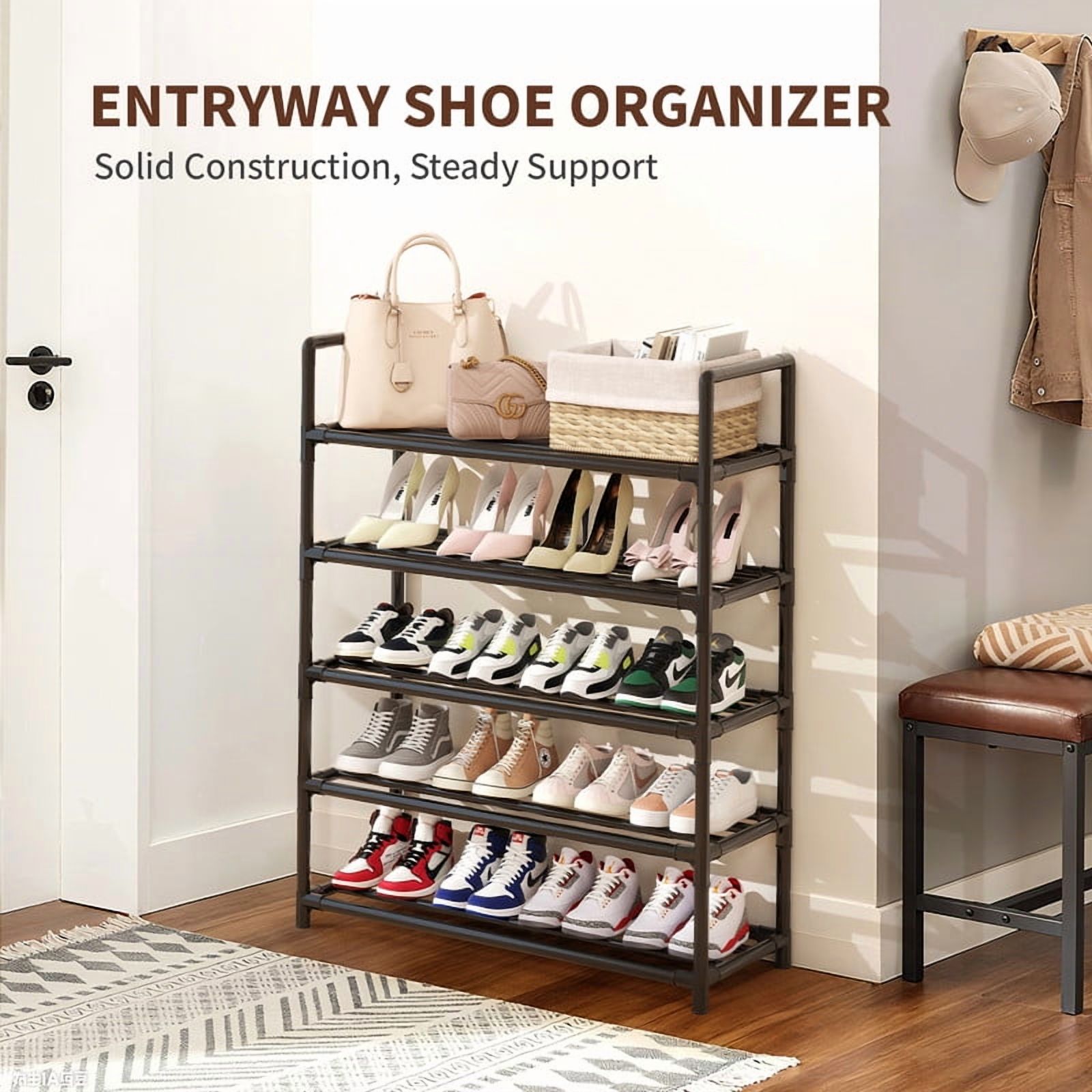 Krpimt 5-Tier Stackable Shoe Rack, Holds 15-20 Pairs, Black photo 5