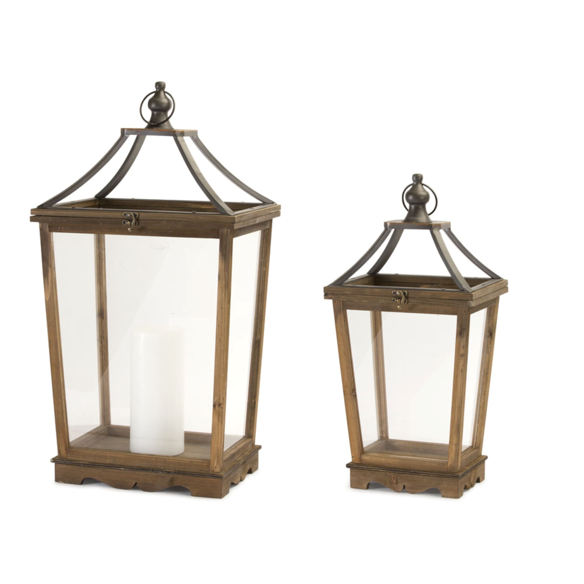 Lantern (Set of 2) 24"H, 30.5"H Wood/Glass