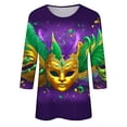 thumbnail image 5 of TrendVibe365 Mardi Gras Ladies Tops and Blouses 3/4 Sleeve Plus Size Round Neck Polyester Casual Mask Printed Mardi Gras Celebrations Blouse Tops for Mardi Gras Event Purple L, 5 of 5
