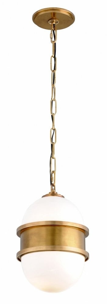 Vintage Brass Globe Pendant Light with LED and Glass Details