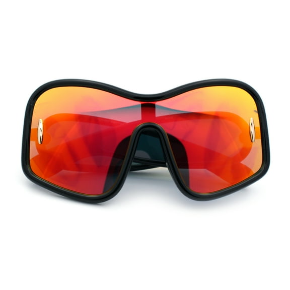 Womens XL Oversized Color Mirror Unique Arm Lens Shield Butterfly Sunglasses Black - Fuchsia Mirror