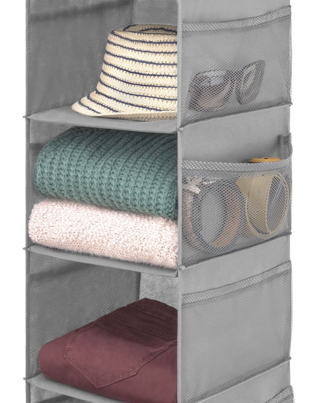 Whitmor Gray Hanging Closet Organizer with Mesh Pockets Fabric Storage Solution