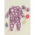 thumbnail image 4 of Suealasg Newborn Baby Girl Footies Romper Warm Long Sleeve Flower Print Jumpsuit +Headband 3 6 9 Months Infant Girl Fall Winter Clothes, 4 of 7