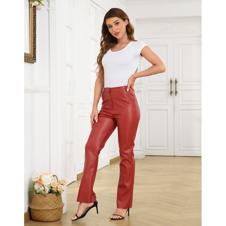 HDE Faux Leather High Waisted Pants with Pockets, Stretch HDE Faux Leather High Waisted Pants with Pockets, Stretch