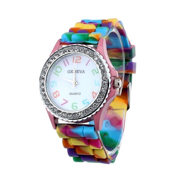 Montre-bracelet Analogique Numérique Bling en Silicone pour Femmes Geneva (Montre pour Femmes)