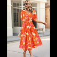 thumbnail image 3 of Vestido Floral con Escote en V para Mujer, Verano 2025, Moderno, Bohemio, Plisado, con Mangas Abullonadas. Color Naranja S, 3 of 5