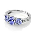 thumbnail image 3 of Gem Stone King 10K White Gold Blue Tanzanite and White Lab Grown Diamond 3 Stone Engagement Ring for Women (1.71 Cttw, Oval Gemstone December Birthstone, Available in Size 5, 6, 7, 8, 9), 3 of 6