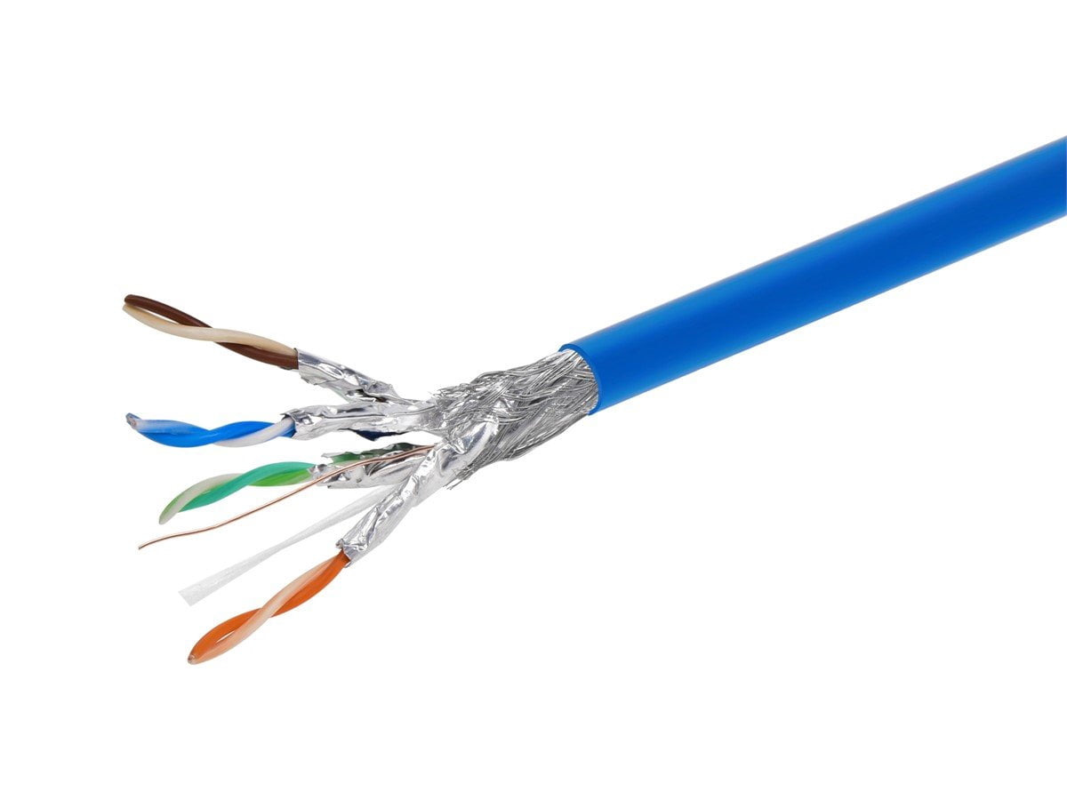 Monoprice Cat8 Network Cable - 250 Feet Bulk - Blue | 2GHz, S/FTP Shielded, Solid, 22AWG, 40G, Bare Copper, For Ethernet Switch, Modem, Router - Entegrade Series