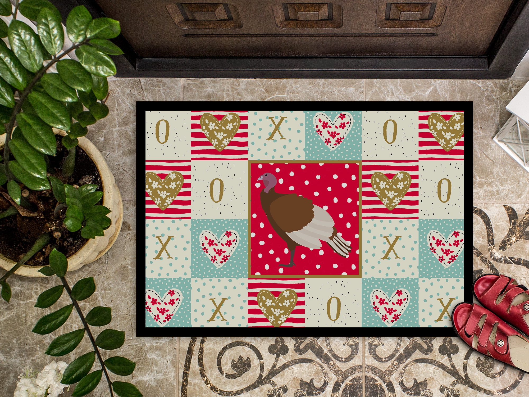Caroline's Treasures CK5409JMAT Bourbon Red Turkey Hen Love Door Mat, Indoor Rug or Outdoor Welcome Mat 24x36 Doormat,