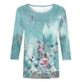 thumbnail image 4 of Dyegold 3/4 Sleeve Tops For Women Summer Round Neck Dressy Casual Vintage Floral Print Shirts Plus Size Trendy Blouses Tunic, 4 of 5