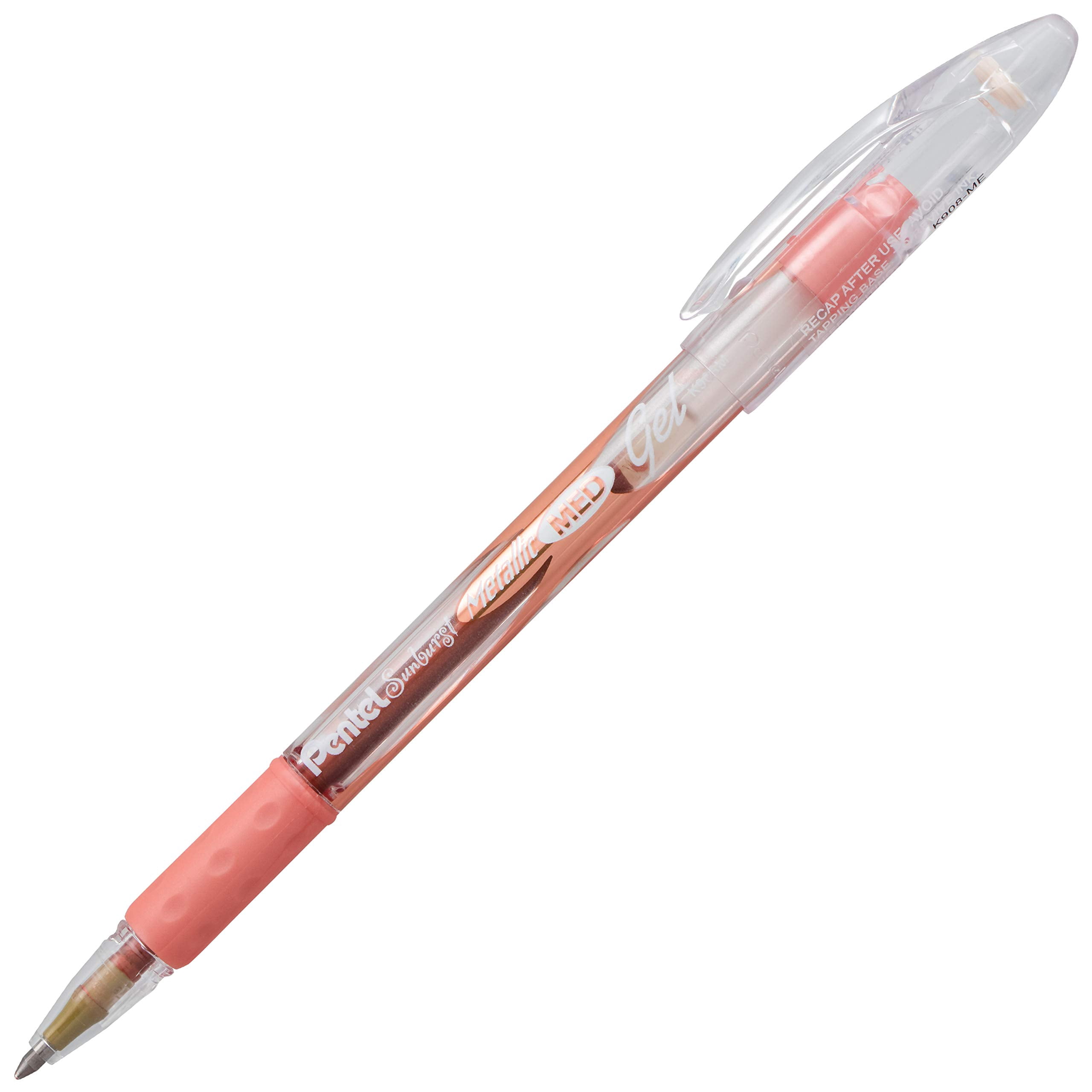 Pentel Sunburst Metallic Gel Pen, 0.8mm Tip Writes 0.4mm Line, Bronze/Transparent Barrel Bronze Ink, Box of 12 (K908-ME)
