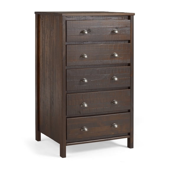Camaflexi Baja 5 Drawer Chest Wooden Night Stand Bedroom Dresser Storage Cabinet, Walnut