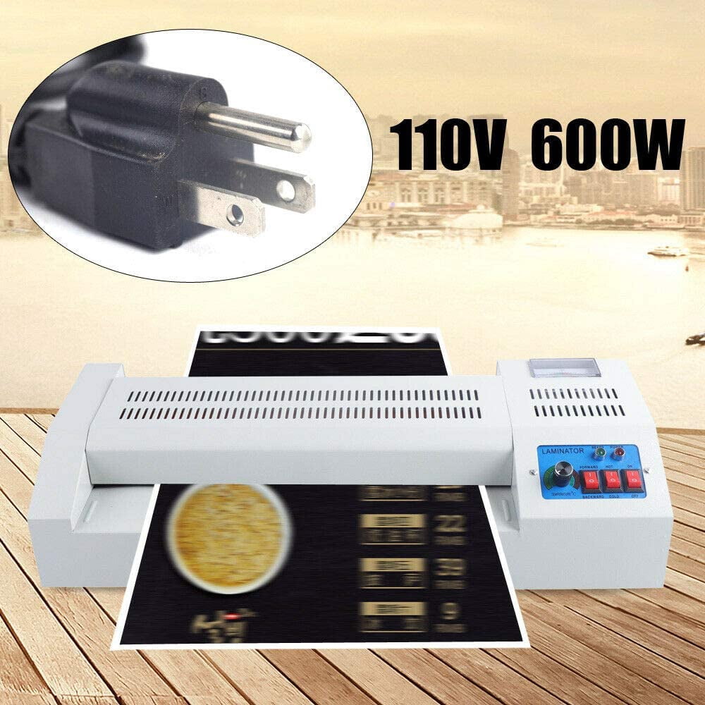 Fichiouy Hot & Cold Roll Laminator Machine 4 Rollers Laminating Machine A3 A4 for Home Office White