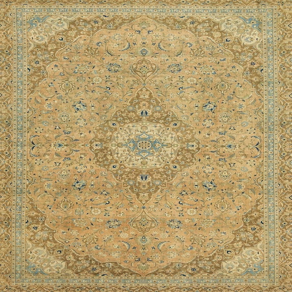 Ahgly Company Machine Washable Indoor Square Abstract Metallic Gold Area Rugs, 3' Square