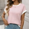 thumbnail image 2 of FRSASU Chandail à Manches Courtes pour Femmes Col Rond Tendance Été Hauts Voyage Décontracté d'Affaires chandail Rose m(m), 2 of 8