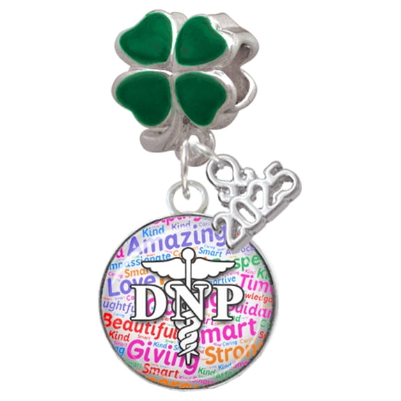 Delight Jewelry Silver-tone Domed Multi Color DNP - Good Luck Green Four Leaf Clover Charm Bead Dangle with Mini 2025
