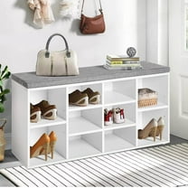 Dkelincs Shoe Bench Entryway Bench with Shoe Storage Shoe Rack Organizer 10 Compartments Storage Bench with 1.2 inch Cushion Adjustable Shelves for Entryway,Living Room, Bedroom (White)