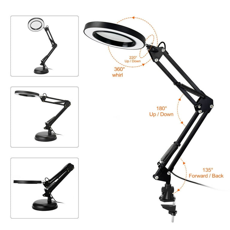 HD 30X Magnifying Glass Desk Lamp With Metal Clip Stand