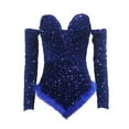 thumbnail image 4 of NMMUED Bodysuits for Women, Sequin Bodysuit, Sparkly Bodysuit for Women, Strapless Bodysuit, Party Outfits for Women, Blue S, 4 of 5