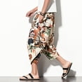 thumbnail image 6 of 2024 Summer Harajuku Calf Length Casual Men's Pants Wide Leg Cotton Linen Printing Harem Baggy Pants Fashion Men's Clothing, 6 of 6
