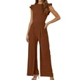 thumbnail image 1 of TrendOFT Womens Jumpsuits Dressy Summer Casual Knit Ruffle Cap Sleeve Solid Sleevelss Crew Neck Rib Womens Rompers One Piece Overalls Coffee L, 1 of 5