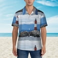 thumbnail image 2 of Logiee Lighthouse On The Waters Print Mens Hawaiian Shirts,Loose-Fit Short Sleeve Button Down Tropical Aloha Beach Shirt,Summer Vacation Wedding Tops,Small, 2 of 7