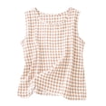 thumbnail image 3 of Maean Girl's Cotton Linen Tank Top Plaid Crew Neck Sleeveless Shirts Summer Lightweight Breathable Beach Clothes, 3 of 7