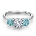 thumbnail image 3 of Gem Stone King 925 Sterling Silver White Created Sapphire and Blue Zircon Engagement Ring for Women | 2.70 Cttw | Round 6MM | Gemstone September Birthstone | Size 7, 3 of 6