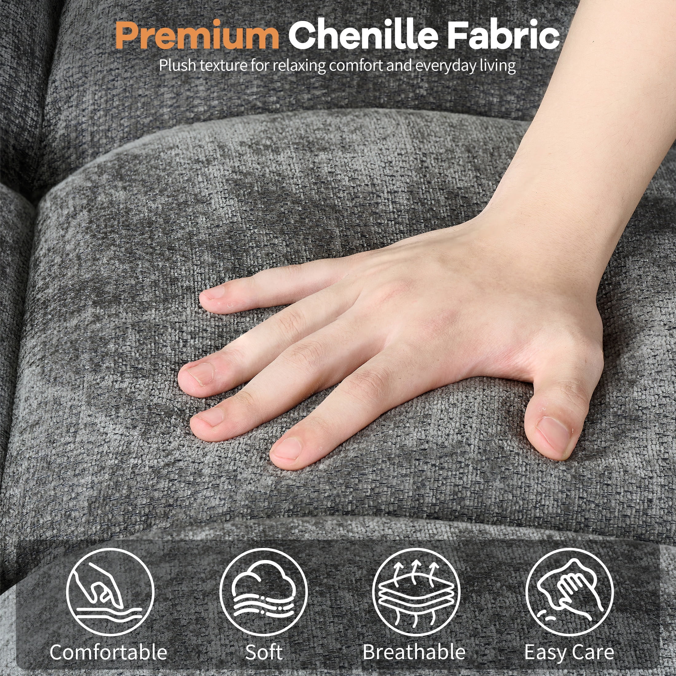 Aenkyo 108" Chenille U-Shaped Sectional Pull Out Sofa Bed with Dual Storage Chaises, Gray