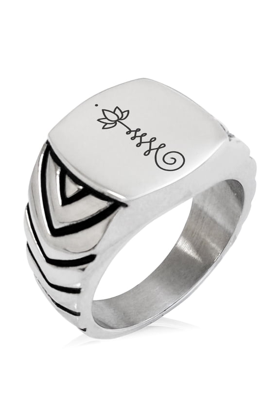 Stainless Steel Sacred Lotus Unalome Chevron Pattern Biker Style Polished Ring