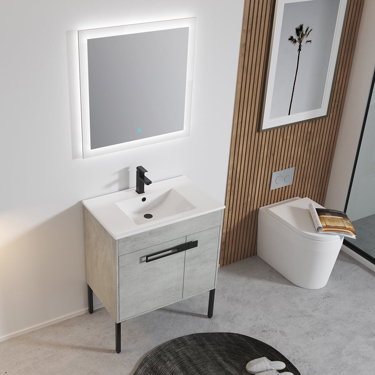 Kepooman 29" Modern Bathroom Vanity, Freestanding Sink Vanity Set with Handle, Cement Grey