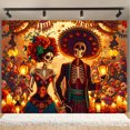 thumbnail image 2 of Tapiz para colgar en la pared con diseño de pareja de esqueletos del Día de los Muertos, 150 x 130 c, 2 of 3