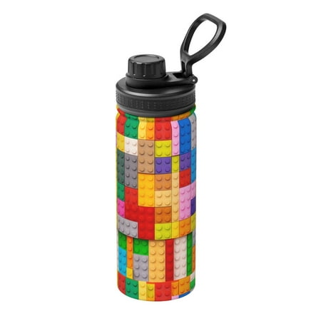 

Goofa Colorful Plastic Blocks Pattern Print 18oz Sports Insulated Kettle With Straw Water Bottle Sports Water Bottle For Running Hiking Cycling Climbing Mans Womans