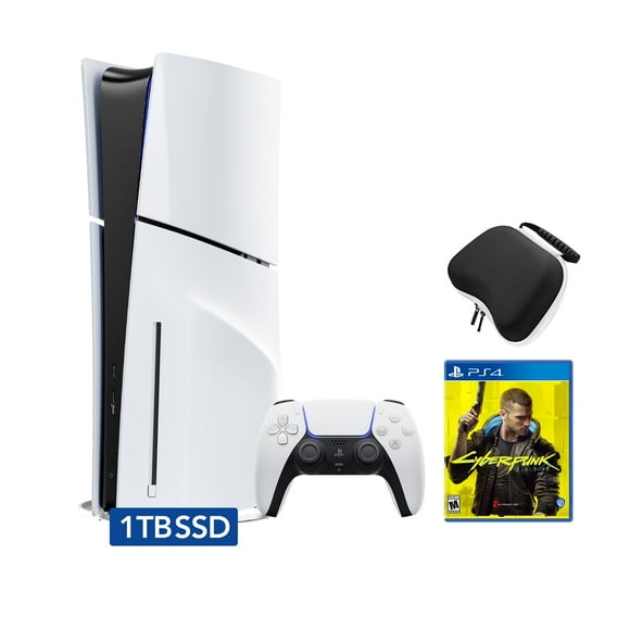 PlayStation 5 Slim Disc Edition Bundle with Cyberpunk 2077 and Controller Case - PS5, White