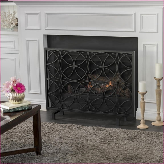 Fireplace Screen, Modern Single Panel 41"W x 31"H for Living Room Bedroom, Black|Iron
