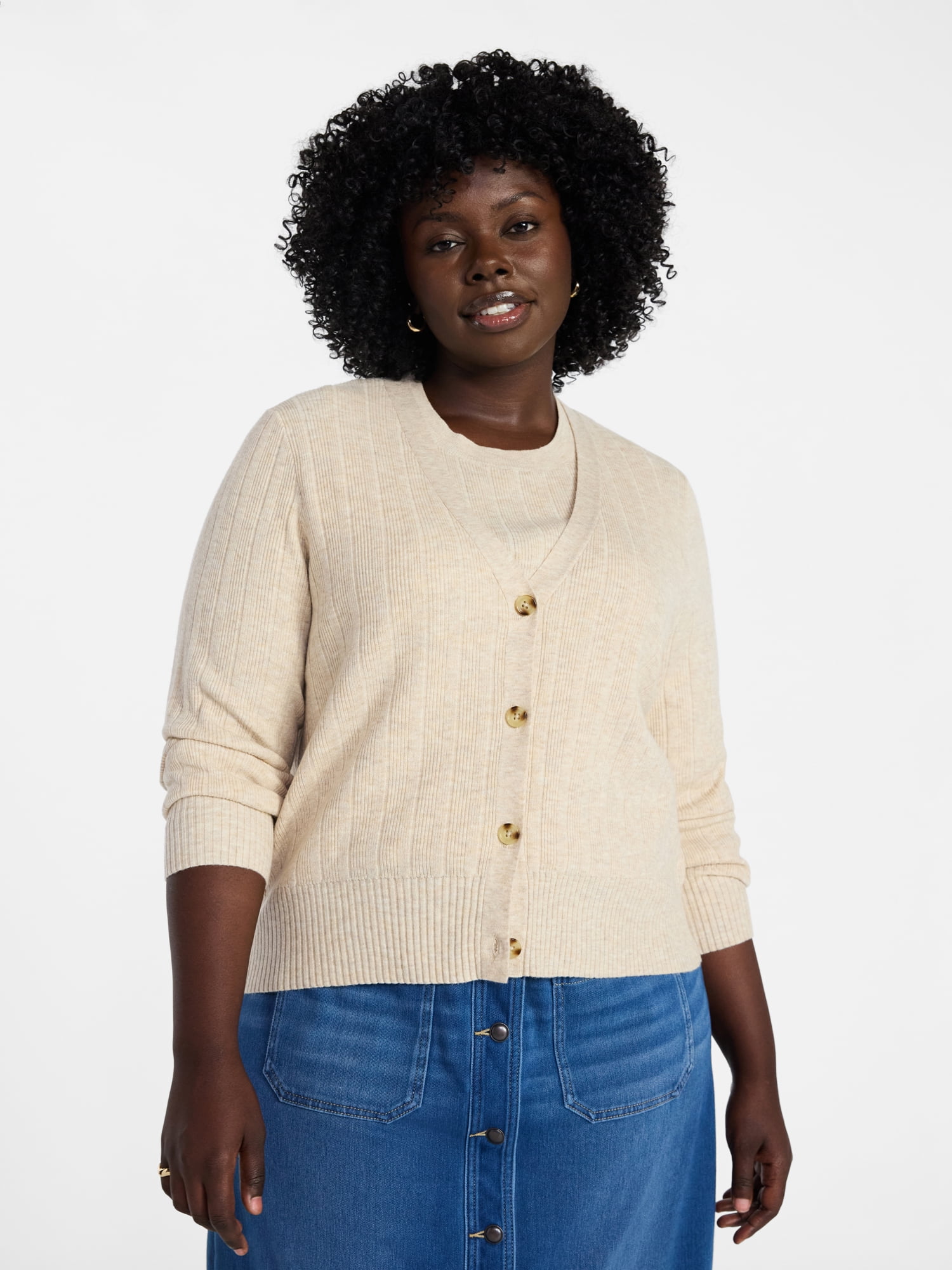 Terra & Sky Women's Plus Size Ribbed Tank Top and Cardigan Set, 2-Piece, Sizes 0X-5X