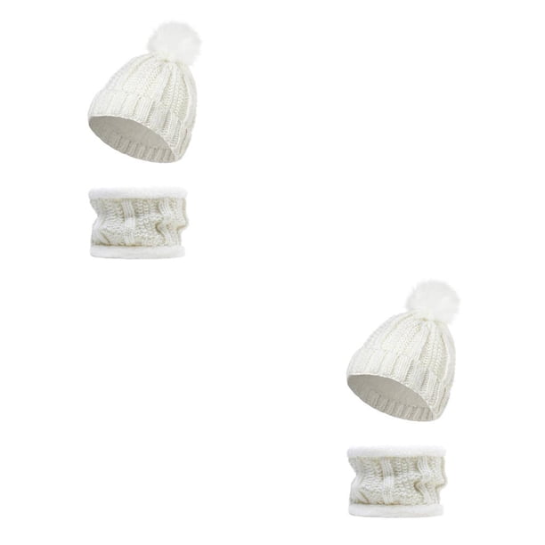 Gorro de invierno Minnieouse para mujer con bufanda de ganchillo Blanco 2Conjunto