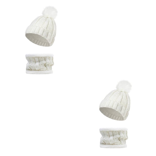 Gorro de invierno Minnieouse para mujer con bufanda de ganchillo Blanco 2Conjunto