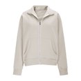 thumbnail image 5 of Womens Zip up Sweatshirt, Stand Collar Fleece Jackets No Hood, Lightweight Casual Solid Color Long Sleeve Zipper Front Fall Jackets with Pockets B-Khaki M, 5 of 9