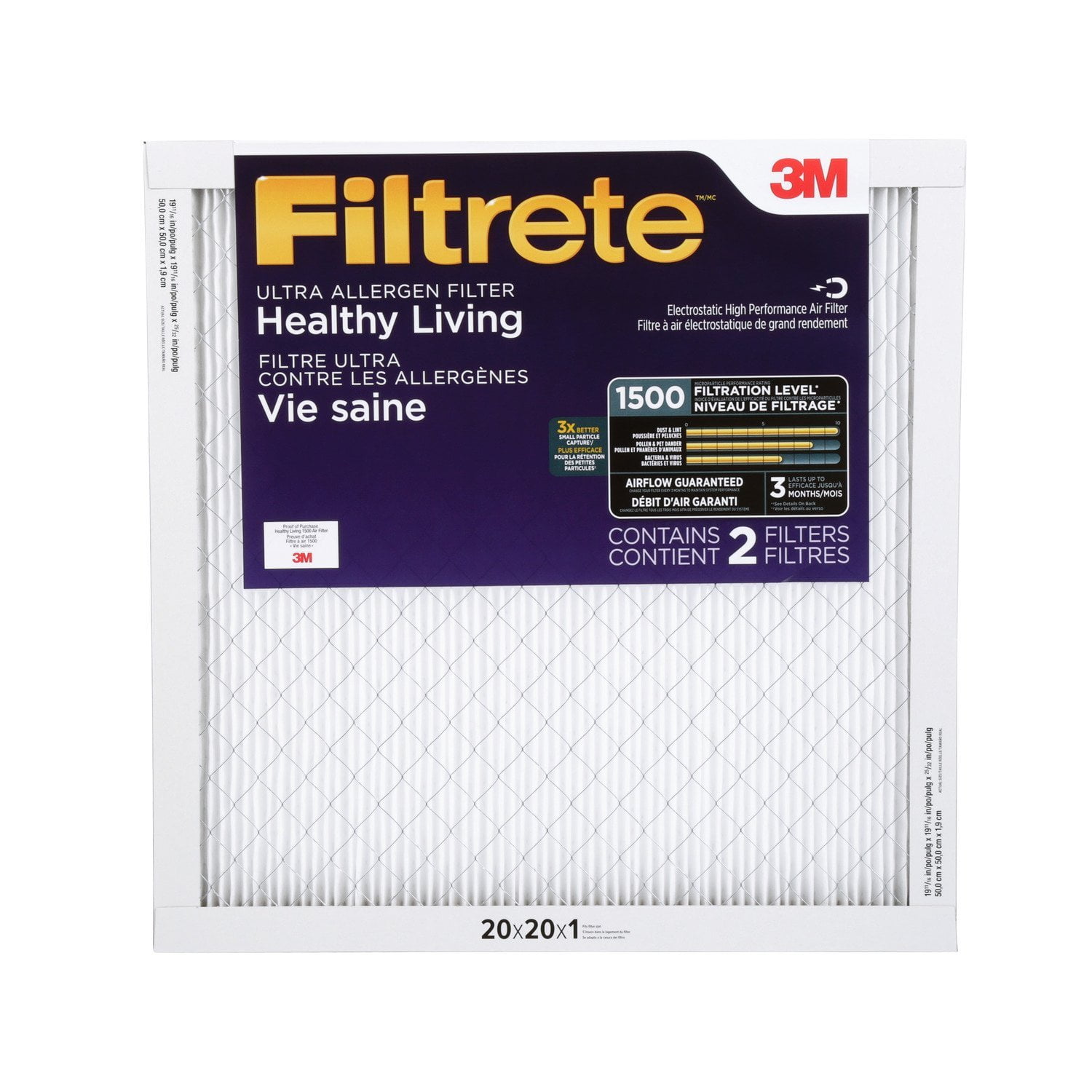 Healthy Living Ultra Allergen Filtrete 20x30x1 2-Pack MPR 1500 AC Furnace Air Filter
