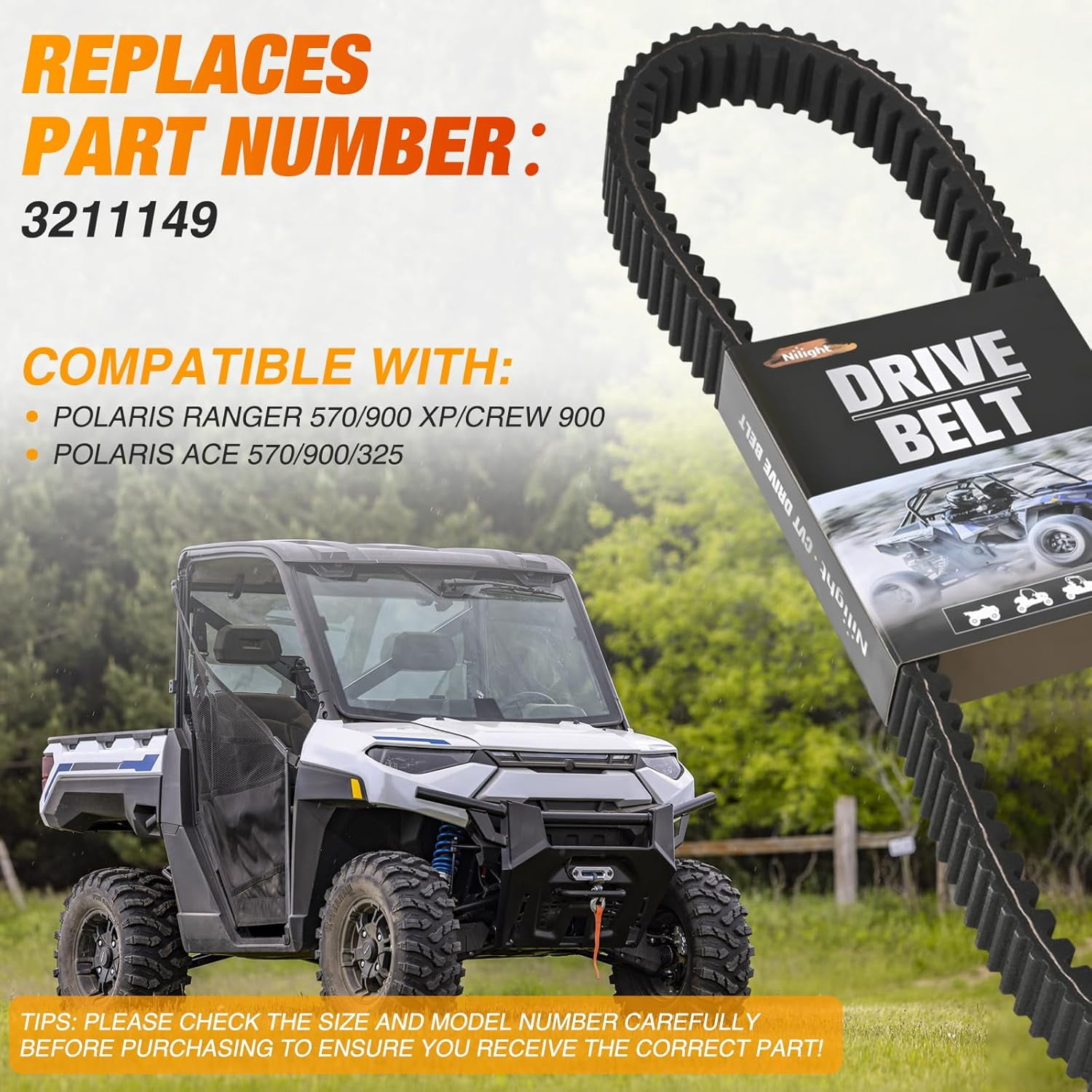 Nilight Drive Belt Replacement for Polaris Ranger Extreme Badass CVT Drive Belt Fit for 2013-2019 Polaris Ranger XP 900 1000, 570, Crew 900 ACE 325 Models and More, EPS, Premium, Deluxe,1 Pack