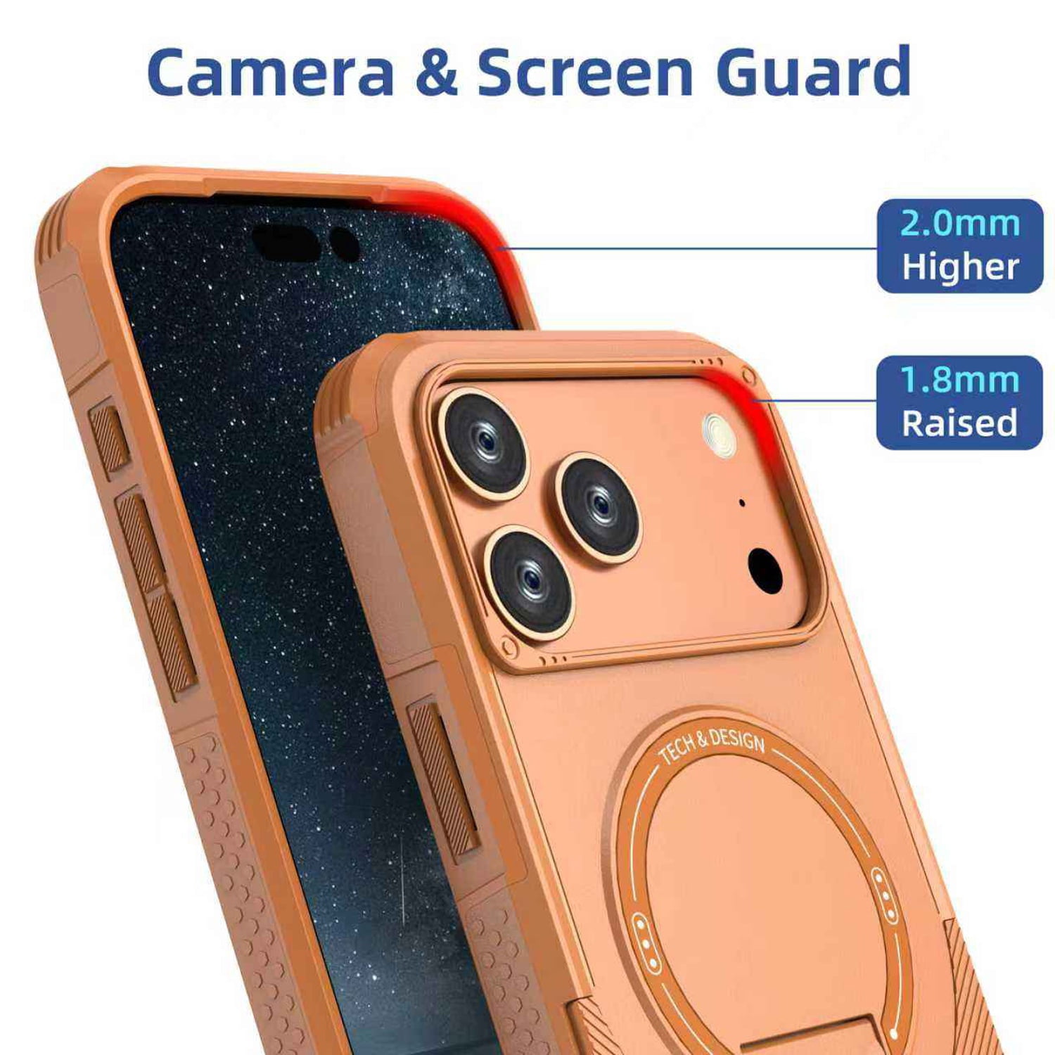 Durable Magnetic Kickstand Case for iPhone 17 Pro Max Shockproof Design - Orange