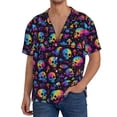 thumbnail image 7 of Lsque rainbow color Skull mushroom print Men's Cuban Collar Short Sleeve Shirt Summer Beachwear Casual Button Down Fashionable Vacation Leisure Shirt-Medium, 7 of 7