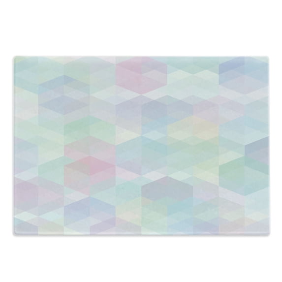 Pastel Cutting Board, Retro Style Pattern with Hexagonal Shapes Random Overlaps Cheerful Soft, Decorative Tempered Glass Cutting and Serving Board, Large Size, Multicolor, by Ambesonne