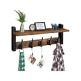 thumbnail image 2 of Wall Hooks with Shelf, Wood Coat Rack with Shelf Wall-Mounted, Entryway Hanging Shelf with 5 Metal Hooks for Clothes Hats Towel Purse, Bathroom Mudroo, 2 of 5
