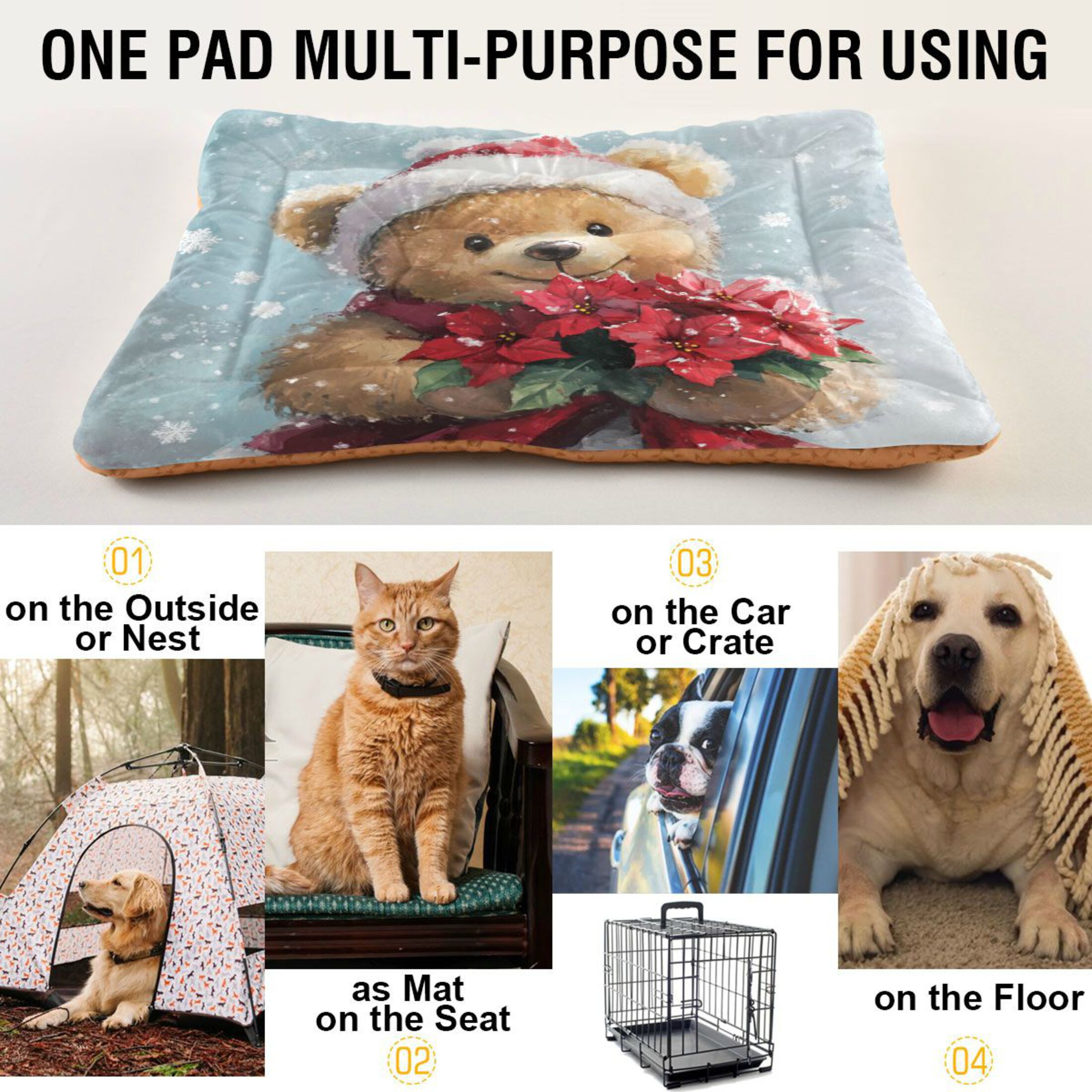 Qxltty Teddy Bear Holding Flowers Ped Pad Wear-resistant and Hard to Bite Through Sleeping Pad for Small Medium Large Dogs Winter Pet Bed 36×24in