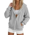 thumbnail image 2 of Plain Zip Up Hoodies for Women 2025 Fall Winter Long Sleeve Cute Hooded Sweatshirt with Pockets Jacket Coat, 2 of 5