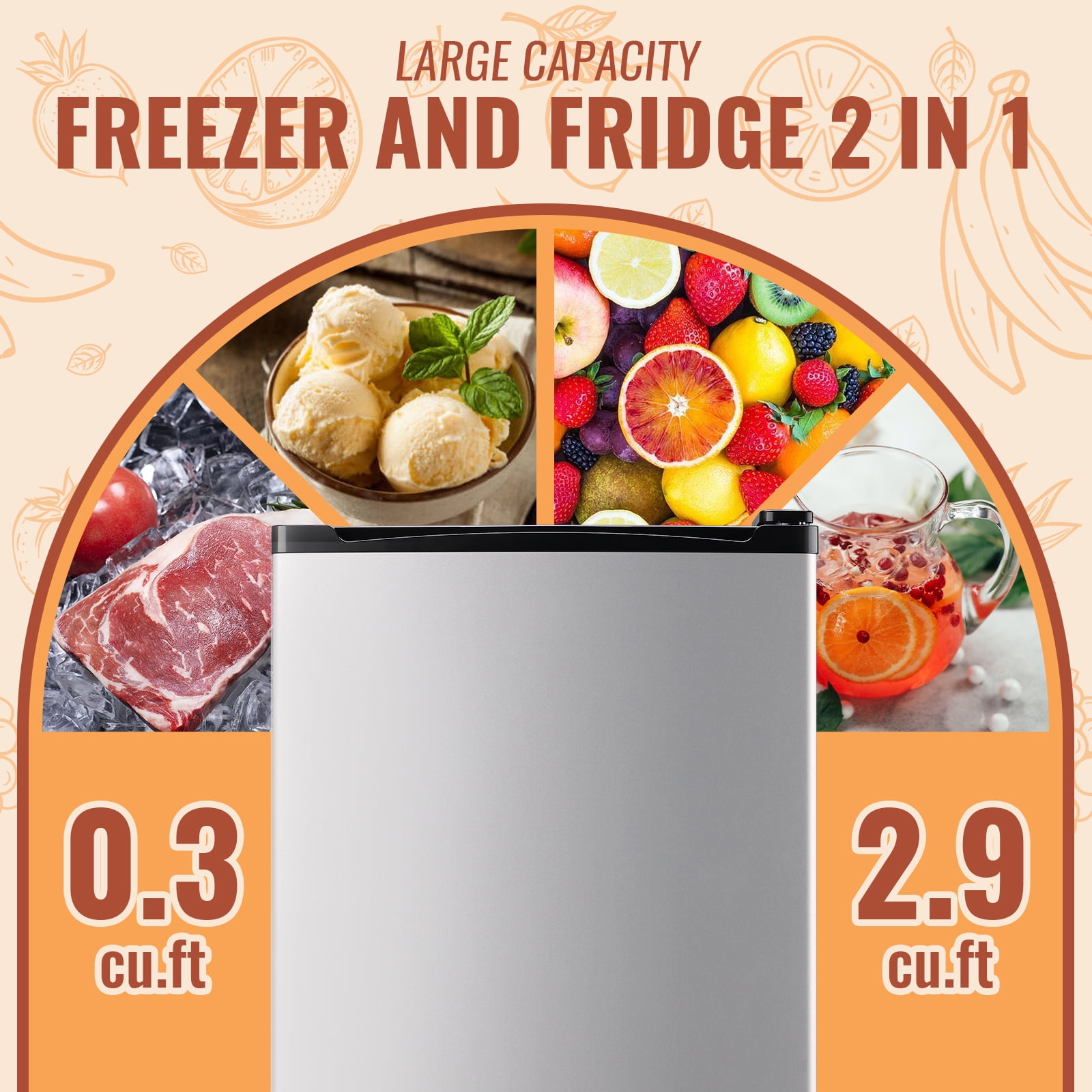 DEMULLER 3.2 Cu.ft Mini Refrigerator Mini Fridge with Freezer Singel Door Drink Holder New Silver