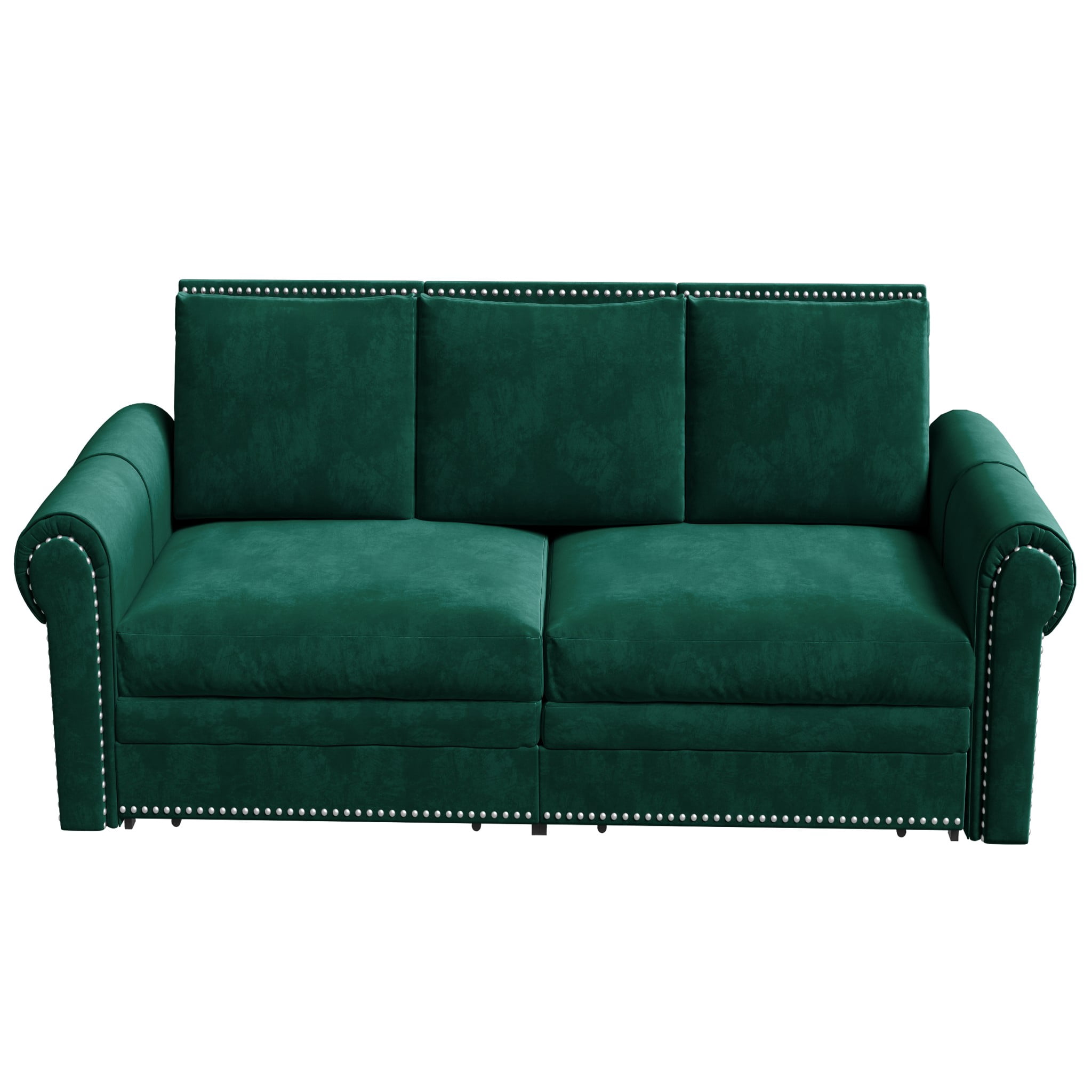 3-in-1 Convertible Velvet Sofa Bed, King Size Pull Out Sleeper Couch, Green